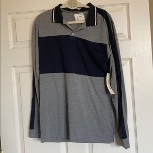 Men’s large grey and black long sleeve polo NWT